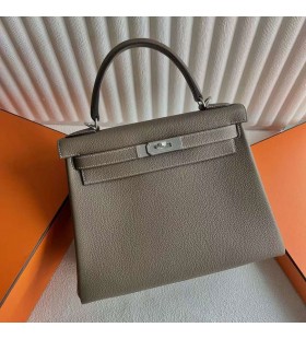 Kelly Togo Ck18 Etoupe Šedá Stříbrná Hardware 25cm Plné Ruční Phw