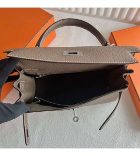 Kelly Togo Ck18 Etoupe Šedá Stříbrná Hardware 25cm Plné Ruční Phw
