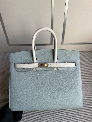 Birkin sellier epsom Ice blue & Cremet hvid Guld Hardware 25cm Fuld Håndlavet