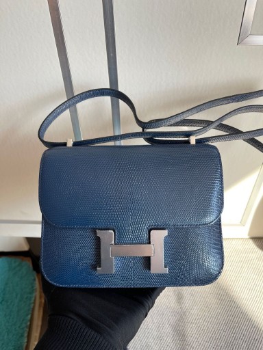 Constance Firben Perle blå Sølv Hardware 18cm Fuld Håndlavet