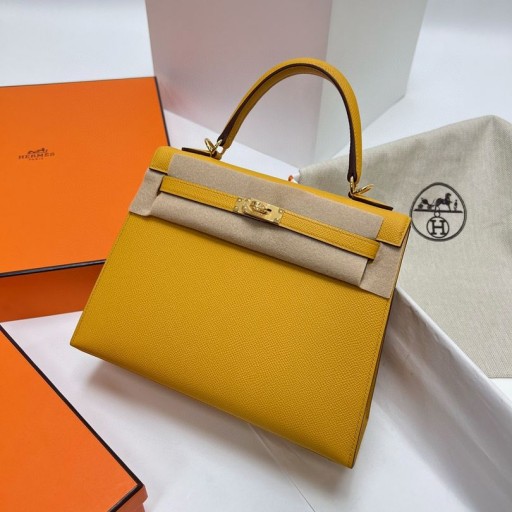 Kelly Epsom 9D Amber gul Guld Hardware Ghw 25cm Fuld Håndlavet