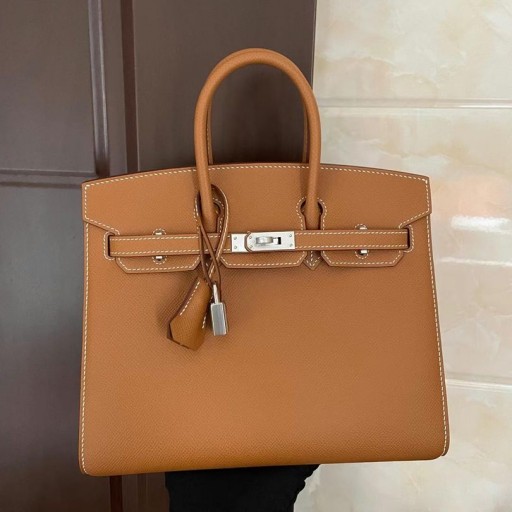 Birkin Sellier Epsom Ck37 Golden brown Silver Hardware Phw 25cm Fuld Håndlavet
