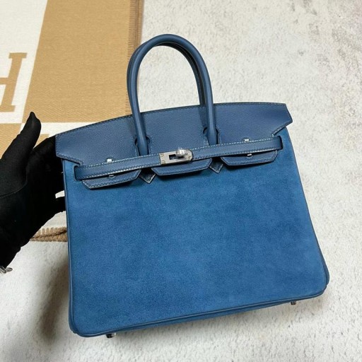 Birkin Grizzly chamois & Swift O8 Royal blå Sølv Hardware 25cm Fuld Håndlavet