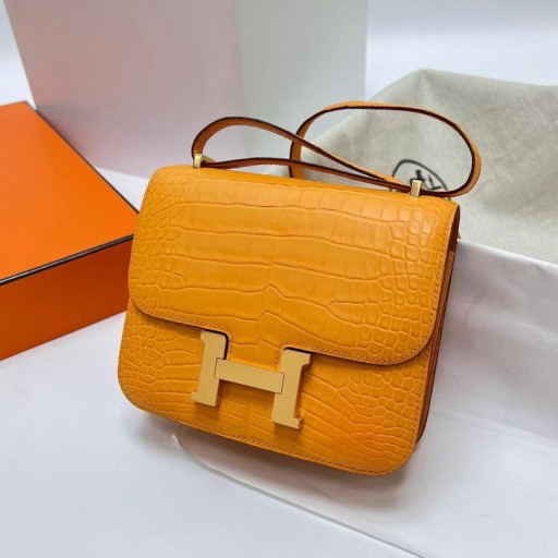 Constance mat alligator, krokodille i9 abrikos Guld Hardware Ghw 18cm Fuld Håndlavet