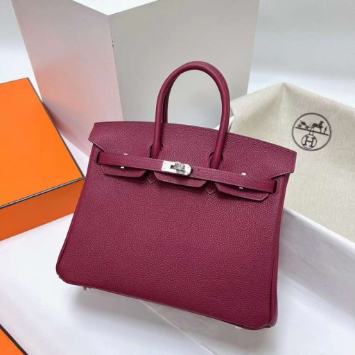 Birkin Togo K1 granatrød Sølv Hardware Phw 25cm Fuld Håndlavet