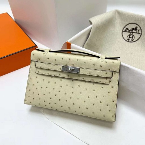 Mini Kelly Pochette Struds 3C Hvid uld Sølv Hardware Phw 22cm Fuld Håndlavet