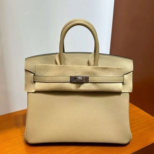 Birkin Togo S2 Lys Khaki Sølv Hardware 25cm Fuld Håndlavet Phw