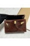 Mini Kelly Pochette skinnende porosus cc31 Miel Brune Guld Hardware ghw 22cm Fuld Håndlavet
