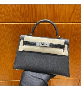 Mini Kelly Touch Ck89 Sort Sølv Hardware 19cm Fuld Håndlavet