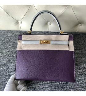 Kelly Hss Chevre Ck59 grape lilla & Ck80 Pearl grey Gold Hardware 25cm Fuld HÃ¥ndlavet
