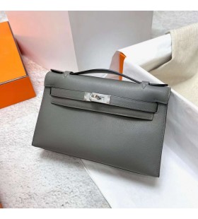 Mini Kelly Pochette Swift 8F tinware grÃ¥ SÃ¸lv Hardware Phw 22cm Fuld HÃ¥ndlavet