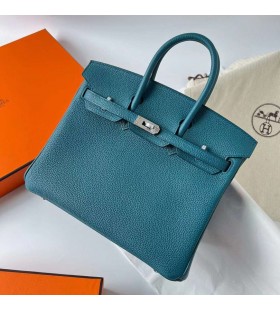 Birkin Togo W0 Vert Bosphore Sølv Hardware Phw 25cm Fuld Håndlavet