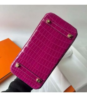 Birkin skinnende alligator, krokodille J5 Dyb Pink Lilla Guld Hardware 25cm Fuld H&Atilde;&yen;ndlavet Ghw