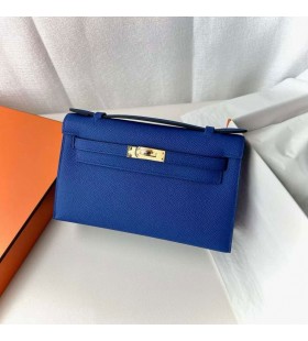 Mini Kelly Pochette Epsom 7T Lyse BlÃ¥ Guld Hardware 22cm Fuld HÃ¥ndlavet Ghw