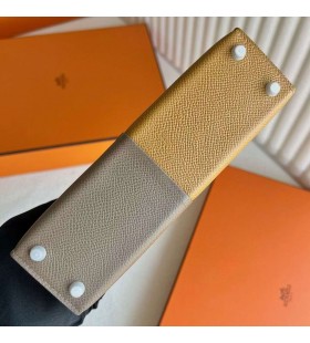 Mini Kelly Epsom Ck18 Etoupe & 2S sesam & scuba blue Silver Hardware 19cm Fuld Håndlavet Phw