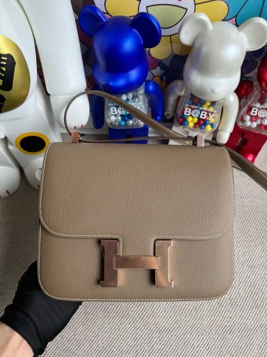 Constance Epsom ck18 Etoupe Rose Goud Hardware 24cm Volledig Handgemaakt