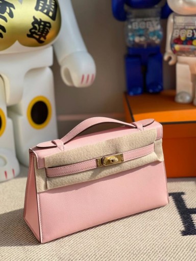 Mini Kelly Pochette Swift 3Q Nieuwe roze Goud Hardware GHW 22cm Volledig Handgemaakt