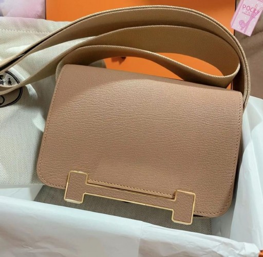 Geta Chevre 2J khaki & 0M Koffie kleur Goud Hardware 20cm Volledig Handgemaakt