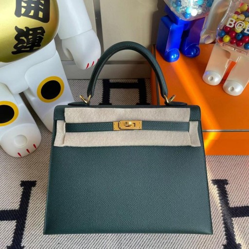 Kelly Epsom 6O Vert Cypres Ghw Gouden Hardware 25cm Volledig Handgemaakt