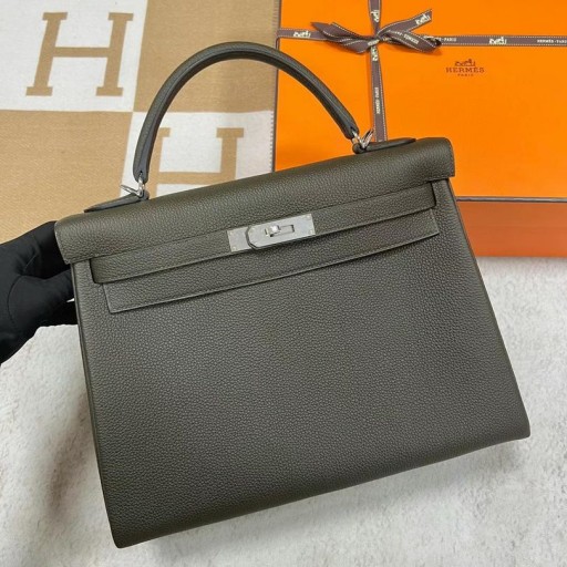 Kelly Togo C6 celadon Zilver Hardware Phw 32cm Volledig Handgemaakt