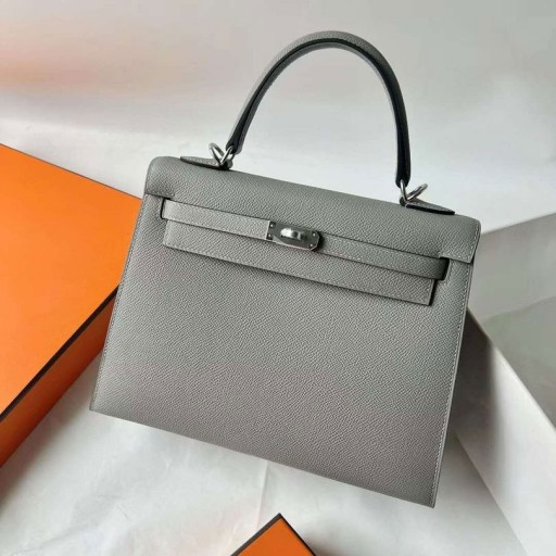Kelly Epsom 4Z Gull grey Silver Hardware 25cm Volledig Handgemaakt Phw