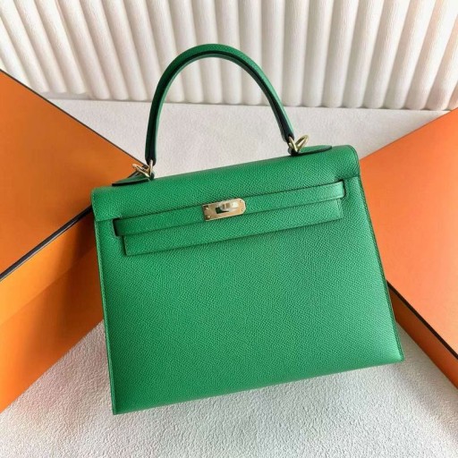 Kelly Epsom 1L Cactus green Gold Hardware 25cm Volledig Handgemaakt Ghw