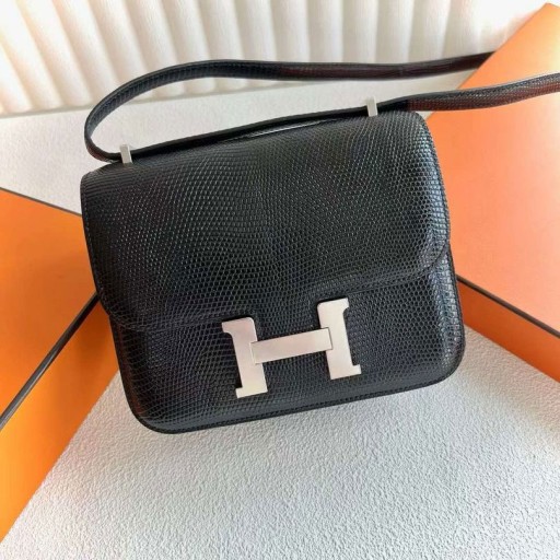 Constance Hagedis Leren Ck89 Zwart Zilver Hardware 18cm Volledig Handgemaakt Phw