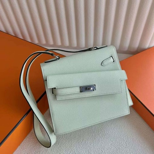 Kelly Desordre Epsom 0S Licht Groen Zilver Hardware 20cm Volledig Handgemaakt Phw