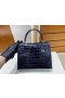 Kelly Alligator glanzend indigo Blauw Zilver Hardware PHW 25cm Volledig Handgemaakt