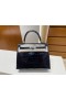 Kelly Alligator glanzend indigo Blauw Zilver Hardware PHW 25cm Volledig Handgemaakt