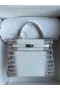 Kelly Himalaya Matte crocodile Zilver Hardware 25cm Volledig Handgemaakt