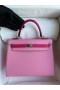 Kelly Chevre 5P sakura pink & E5 Rose rood Goud Hardware 25cm Volledig Handgemaakt