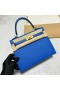 Kelly Epsom O8-Bright Blue Gold Hardware Ghw 25cm Volledig Handgemaakt