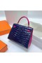 Kelly Glanzend Nilo Krokodil 7T Deep blue & E5 Diep roze Goud Hardware Ghw 25cm Volledig Handgemaakt