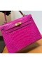 Kelly Glanzend Alligator Krokodil J5 Diep Roze Goud Hardware 25cm Volledig Handgemaakt Ghw