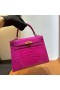Kelly Glanzend Alligator Krokodil J5 Diep Roze Goud Hardware 25cm Volledig Handgemaakt Ghw