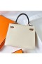 Kelly Epsom i2 Romige Witte & 0M Koffie Khaki & 0L Grijs Zilver Hardware 25cm Volledig Handgemaakt Phw