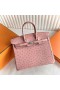Birkin Struisvogel CC94 Dusky pink Silver Hardware 25cm Volledig Handgemaakt Phw