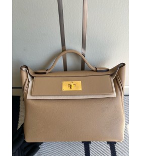 Kelly 2424 Togo Koffie kleur Goud Hardware GHW 25cm Volledig Handgemaakt