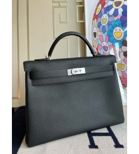 Kelly togo ck89 Noir Zilver Hardware PHW 40cm Volledig Handgemaakt