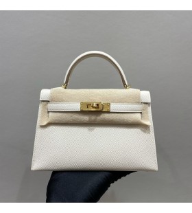 Mini kelly ll Epsom ck10 Romige witte Goud Hardware GHW 19cm Volledig Handgemaakt