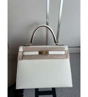 Kelly Epsom Romige witte Goud Hardware GHW 25cm Volledig Handgemaakt