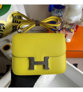 Constance Epsom R9 Citroen geel Zilver Hardware 18cm Volledig Handgemaakt