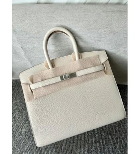 Birkin Epsom Sellier Ck10 Romig wit Zilver Hardware 25cm Volledig Handgemaakt