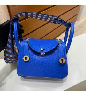 mini lindy Clemence & Geweven Schouder O8-Blauw Goud Hardware 20cm Volledig Handgemaakt