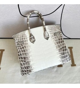 Birkin Himalaya Matte crocodile Zilver Hardware PHW 25cm Volledig Handgemaakt