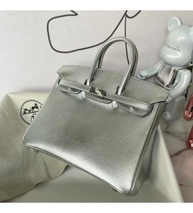 Birkin Chevre Zilver & Zwart Zilver Hardware 25cm Volledig Handgemaakt