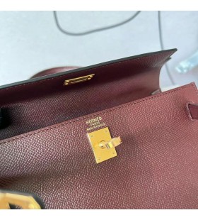 Kelly Epsom Ck57 Bordeaux rood Goud Hardware 25cm Volledig Handgemaakt