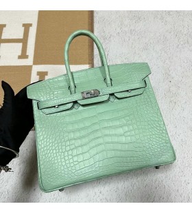 Birkin Mat Alligator Krokodil 6U Mint groen Zilver Hardware 25cm Volledig Handgemaakt