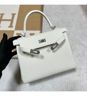 Kelly Togo 01 zuiver wit Zilver Hardware Phw 25cm Volledig Handgemaakt